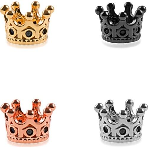 7×10.8mm Trendy Fashion Jewelry Material Micro-inlaid Black Zircon Classic Crown DIY Bracelet Necklace Accessories Wholesale