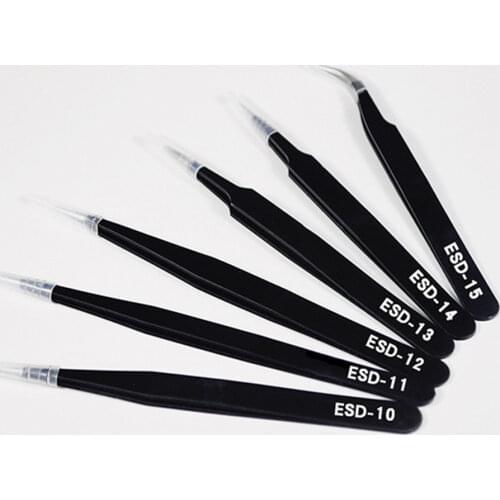 ESD anti-static tweezers for soldering SMD electronics steel set of tweezers for reparing phones including 6 pcs various sizes