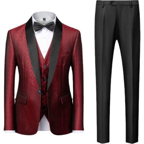 Blazer+Pants+Vest)New Man Fashion Jacquard Eye-catching High Quality Party Suits Male Casual Slim Coat Suit Mens Luxury Suits