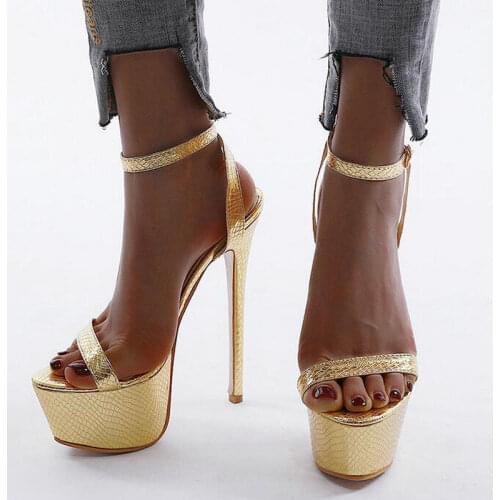 Golden Women High Heels Sandals 17cm Sexy Stripper Shoes Party Pumps Shoes Women Gladiator Platform Sandals Size 35-42 Drop Ship