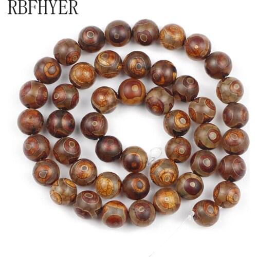 RBFHYER Tibet religion eyes Dzi beads Natural Agata Round Loose bead for Jewelry Making Bracelet Pick 8 10 12mm DIY Accessories