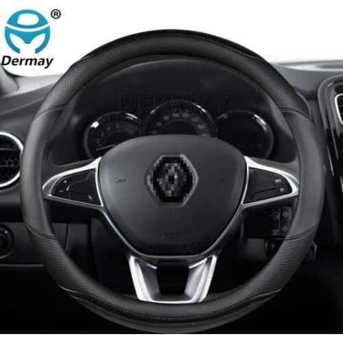 For Renault Logan 1 2 3 for Dacia Logan Car Steering Wheel Cover Microfiber Leather + Carbon Fiber Fashion Auto Accessories