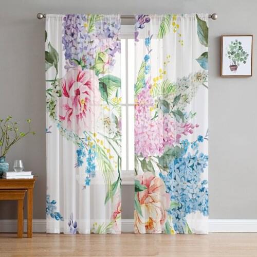 Flowers Colorful Watercolor Window Curtains Bedroom Modern Drape Sheer Tulle Valances Living Room Kitchen Voile Curtain