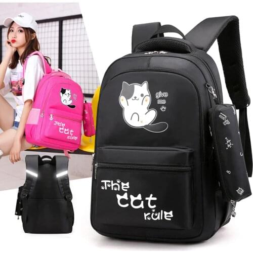 Children Cartoon Cat Laptop Backpack with Pencil case Fashion Letters Print School Bags Teenage Girls Backpack Mochila Sac A Dos