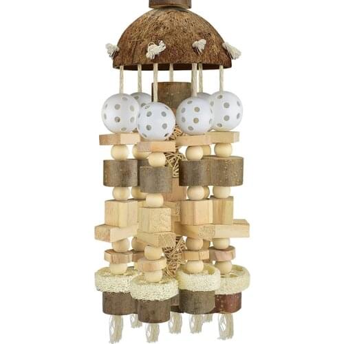 Bird Parrot Toy, Large Parrot Toy Natural Wooden Blocks Bird Chewing Toy Parrot Cage Bite Toy Suits for Macaws Parrots