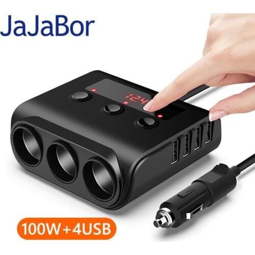 JaJaBor Car Cigarette Lighter Socket 3 Port 100W Power Adapter 3.1A 4 USB Port Fast Charge with Independent Switch Car Charger
