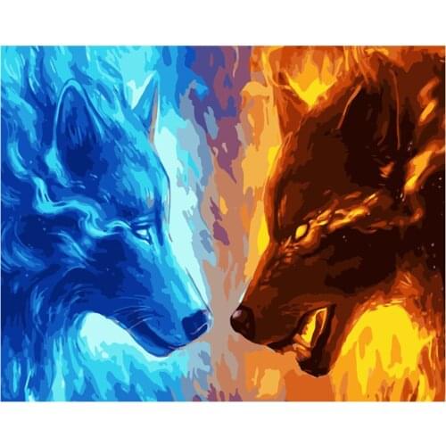 Painting By Numbers DIY Dropshipping 50x65cm Double sided ice fire wolf AnimalHandmade Gift For Adult Unique Gift Home Decor