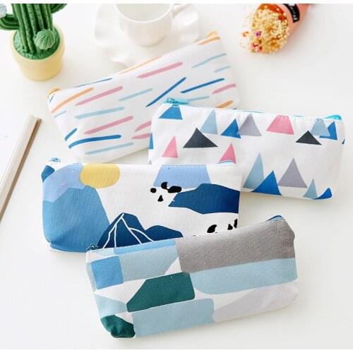 Korean Simple Forest Department Inverted Trapezoid Pen Bag Canvas Printing Creative Stationery Bag Student Learning Pen Box