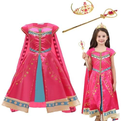 Movie Aladdin 2020 Girls Kids Princess Jasmine Cosplay Costume Halloween Princess of Agrabah Jasmine Dance Dress Cosplay Outfit
