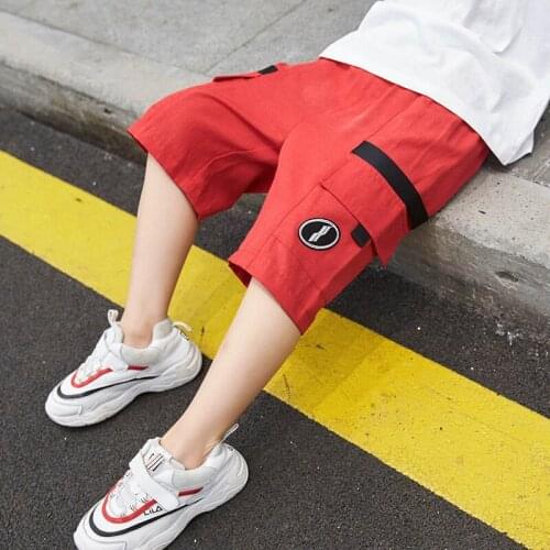 Red White Shorts Spring Summer Thin Casual Pants Boys Kids Trousers Children Clothing Teenagers School Cotton Formal Sport High