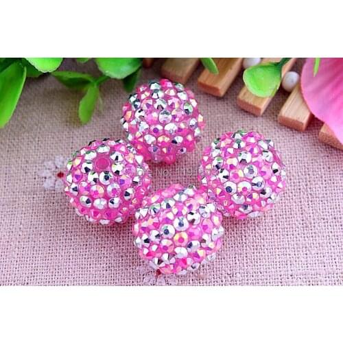 Kwoi vita 20mm 100pcs/lot hotpink ab/silver color Chunky Resin Rhinestone Beads Ball for Kids Jewelry Making