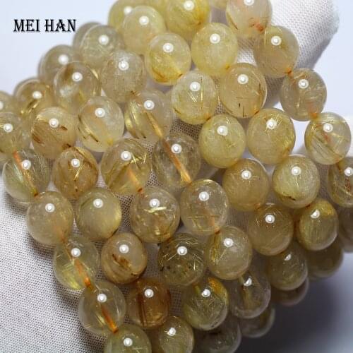 Meihan Free shipping (1 bracelet) natural gold rutilated quartz 11.5-12.5mm round loose beads for jewelry making design