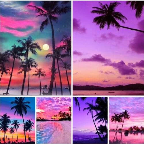 5D DIY Diamond Painting Sunset Sea Beach Landscape Cross Stitch Kit Full Drill Square Embroidery Mosaic Art Picture Home Decor