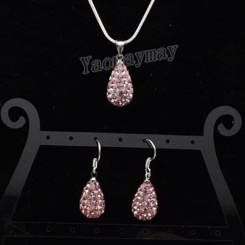 Fashion Jewellery Set Pink Rhinestone Earrings Necklace For Party 5 Sets Wholesale