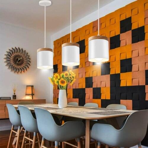 Nordic Pendant Lights Modern Wood Cylinder Pendant Lamp for Home Restaurant Bedroom Kitchen Living Room Dining Hanging Lighting