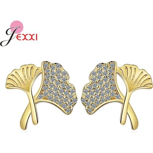 Popular Ginkgo Leaves Stud Earrings For Women Genuine 925 Sterling Silver Ear Studs Fine Silver Jewelry Gift For Girlfriend
