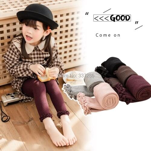 Baby Girls Skinny cotton Leggings Candy Color Lace Ruffles pants for Girl Kids Costume Princess children Soft striped Trousers