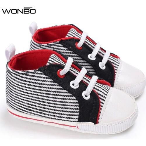 Boys Girls Shoes Soft Sole Cotton Footwear Prewalkers Fashion High Top Kids Sneakers Stripped Mix Colors Sport First Walker Tied