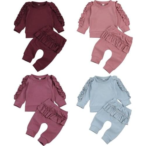 Newborn Baby Girls Fashion 2-piece Outfit Set Long Sleeve Ruffle Top+Pants Set for 0-24 Months Kids Girls Spring Autumn Clothing