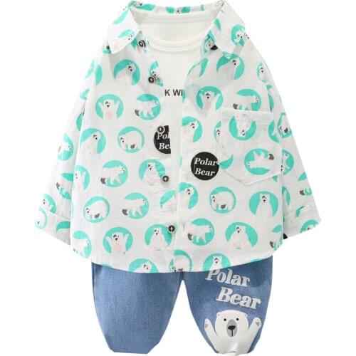 Autumn Long-sleeved Shirt And Loose Denim Trousers Baby Boys Clothing Sets