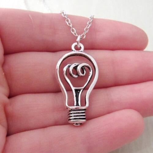 Light Bulb Necklace Lightbulb Charm Chain Necklace Cute Dainty Necklace Antique Silver Color Jewelry Great Idea Gift for Friend