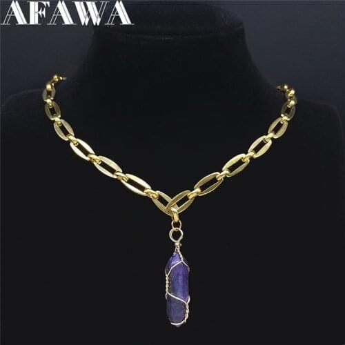 2021 Stainless Steel Purple Crystal Chain Necklace for Men/Women Gold Color Necklaces Jewelry acero inoxidable joyeria NZ12S04