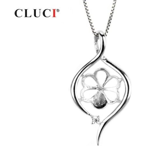 CLUCI 925 Sterling Silver Lucky Flower Charms Pendant for Women Jewelry Silver 925 Pearl Pendant Mounting Zircon Jewelry SP075SB