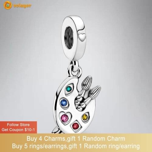 Volayer 925 Sterling Silver Artists Palette Dangle Charm fit Original Pandora Bracelets for Women DIY Jewelry Making