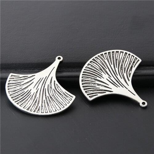 5pcs Silver Color Ginkgo biloba Charms Tree Leaves Pendant Making Jewelry Diy Necklaces Accessories Crafts 36x33mm A3067