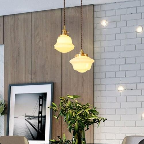 Japanese Style Brass Glass Pendant Lights Nordic Restaurant Bar Hanging Lights Home Bedroom Kitchen Living Room Light Fixtures