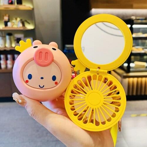 Handheld Mini Fan USB Charging Cartoon Animals Style Portable Keychain Pendant with Mirror for Boys Girls MUMR999