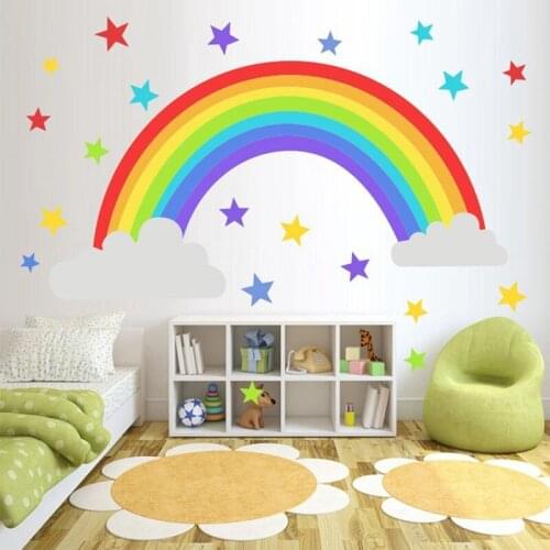 Rainbow Stars Wall Sticker Kids Bedroom Nursery Window Decals Vinyl Art Murals Removable Wallpaper Home Shop Diy Decoration