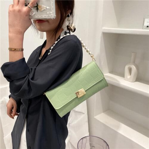 Shoulder Bag Female Handbag Designer Underarm Bag Women Beaded Baguette Women Bag Fashion 2021 New PU Leather Crocodile Pattern
