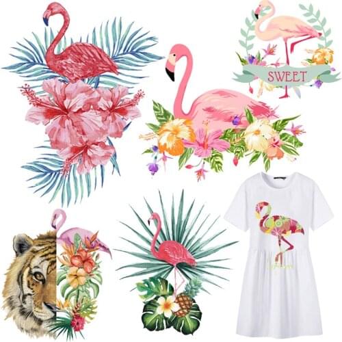 Flamingo Patch Iron-on Transfers for Clothing Thermoadhesive Patches Applications Diy Thermal Sticker on Clothes Flower Applique