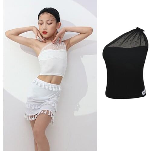 Latin Dance Tops Girls Gauze Sleeveless Black/White Practice Clothes Rumba Training Clothing Samba Shirt Tango Blousers DWY6012