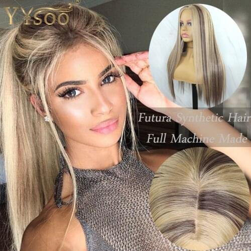 YYsoo #33 Mixed #103 Color Long Silky Straight Futura Synthetic Hair Wigs Natural Hairline Ombre Full Machine Made Blonde Wig