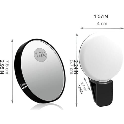 Q1QD Trifold Hair Cutting Mirror with Lights 10X Magnification Self Styling Mirrors Adjustable Height Telescopic Hook Lighted