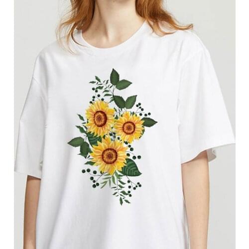 2021 Summer Women T Shirt Short Sleeve Flower Graphic Print O Neck Top Tee Casual Korean Fashion Lady Female Clothing