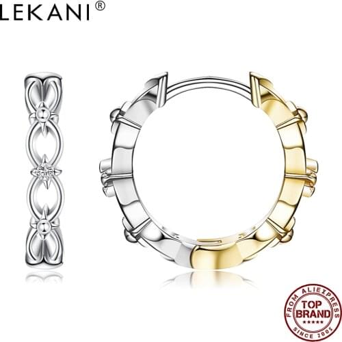 LEKANI Half Gold Half Silver Color Earring For Women Round Shape Zircon Lucky Lady Fashion Jewelry Send Girlfriend Gift On Sale