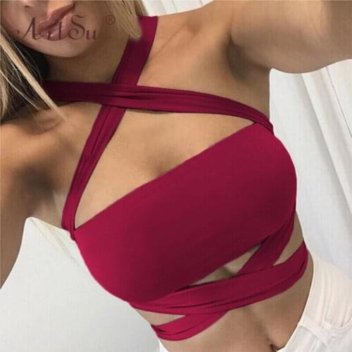 ArtSu 6 Color Bralette Sexy Bustier Halter Bandage Crop Top Women Clubwear Tank Tops Female Summer Top Black White Red