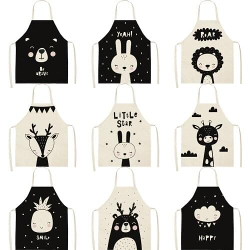 Black and white cartoon animal pattern aprons for women kitchen accessories aprons Apron for kitchen kitchen apron women barista