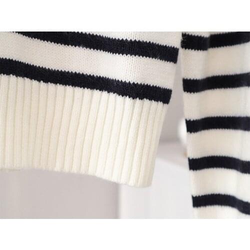 2021 Autumn and Winter New Striped Sweater Women High Neck Stitching Wool Blend Pullover