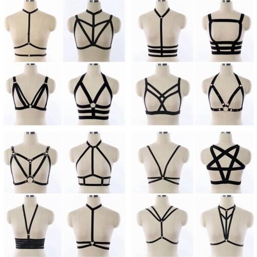 Harajuku Polyester Bondage Harness Exotic Lingerie Women Fetish Tops Crop Bodysuit Gothic Body Cage Bra Rave Festival Bralette