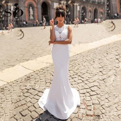 SoDigne Mermaid Wedding Dress 2021 Lace Appliques Ruffles Tail Sexy Trumpet Backless Bridal Gown Boho Summer Wedding Dresses