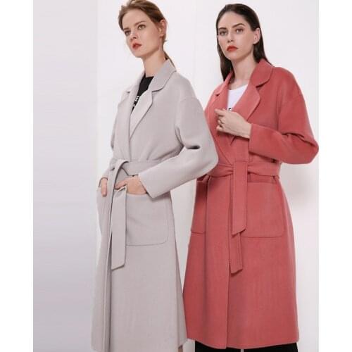 Womens winter coats pink grey Double-sided wool cashmere outwear 2019 autumn plus size ladies fashion overcoats long free ship