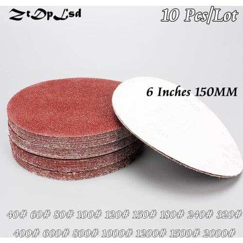 ZtDpLsd 10Pcs/lot Dry Grinding 6 Inches 150MM Paper Flocking Sandpaper Pad Sanding Disc Woodworking Electric Grinder Accessories