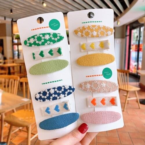 1 Set Linen Edge Clip Retro Solid Color Fabric BB Clip Flower BB Clip Girl Hair Pins Kids Hair Accessories