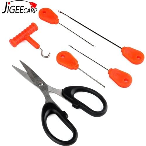 1 Set Carp Fishing Tools Rigging Baiting Needles Boillie Drill Needle Scissors for Fishing Lure Fishing Braid Line Cutter Tool