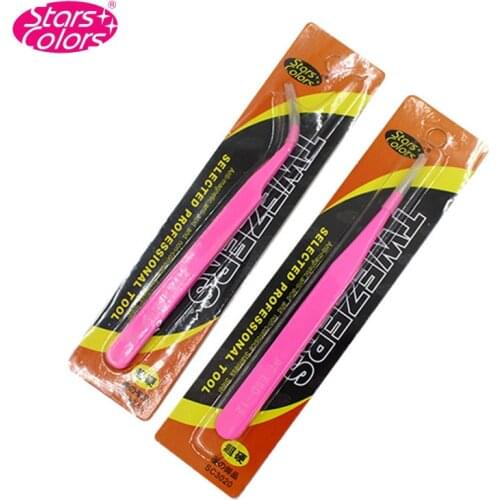 1pcs Stars Colors Professional Tweezers Beauty Tools planting grafted eyelashes pink single stainless steel tweezers
