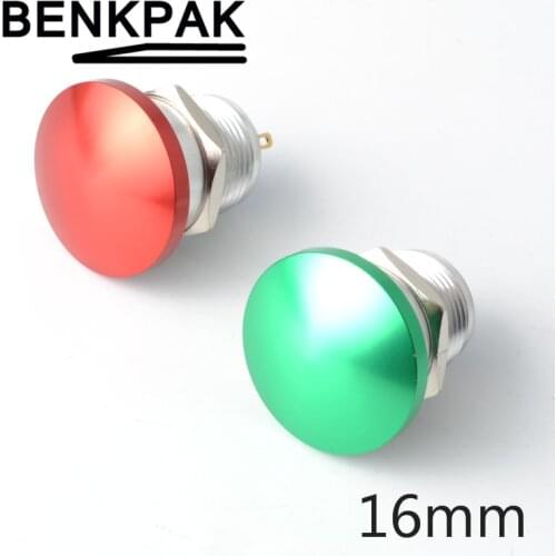 16mm Metal Aluminum Push Button Switch Mushroom Button Waterproof Switch momentary 1NO